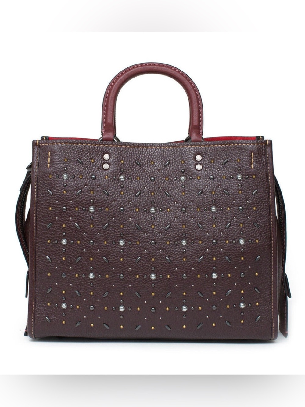 NWT Coach Rogue Prairie Rivets Tote Bag Dark Red Oxblood Leather Rivet Handbag
